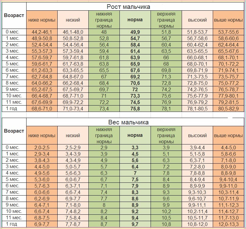 Рост и вес мальчика